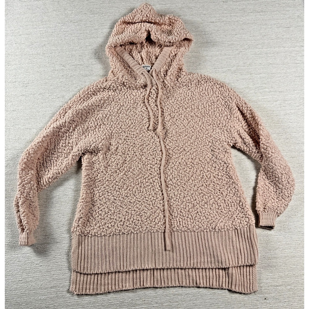 Cozy Popcorn Knit Hoodie Blush Pink Oversized Boho Lounge Zenana XL Hygge Cozy